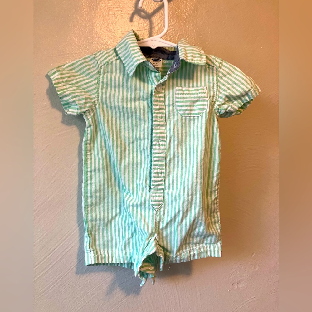 Green Striped baby romper